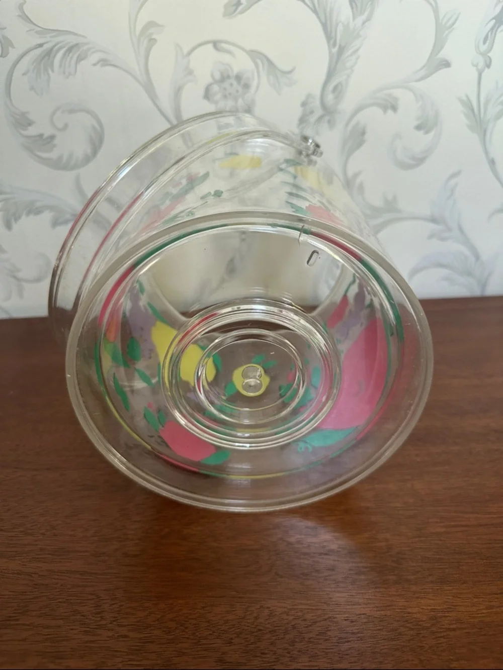🧊 Clear Floral Acrylic Ice Bucket with Handle lid and tongs retro